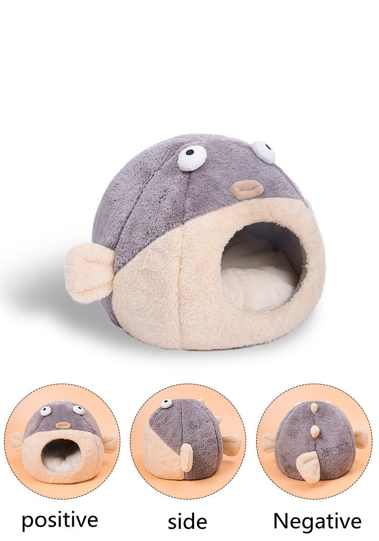 Warm Velvet Cat House Pufferfish Nest Pad for All Seasons (S, M & L)