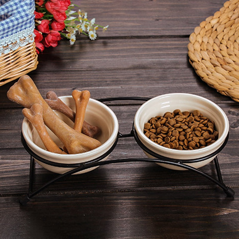 Iron Shelf Pet Ceramic Water and Food Bowl Supplies