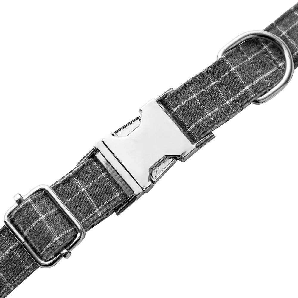 British Style Plaid Dog Collar with Alloy Socket (Size Variants)
