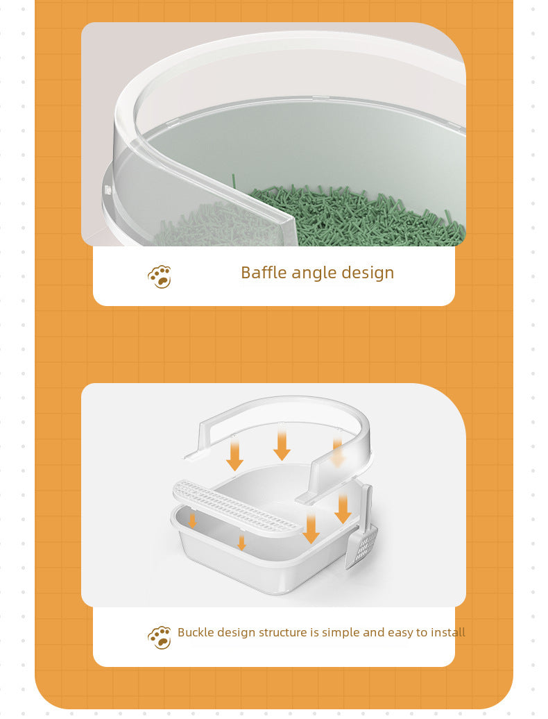 Large Semi-Enclosed Cat Litter Box for Pets