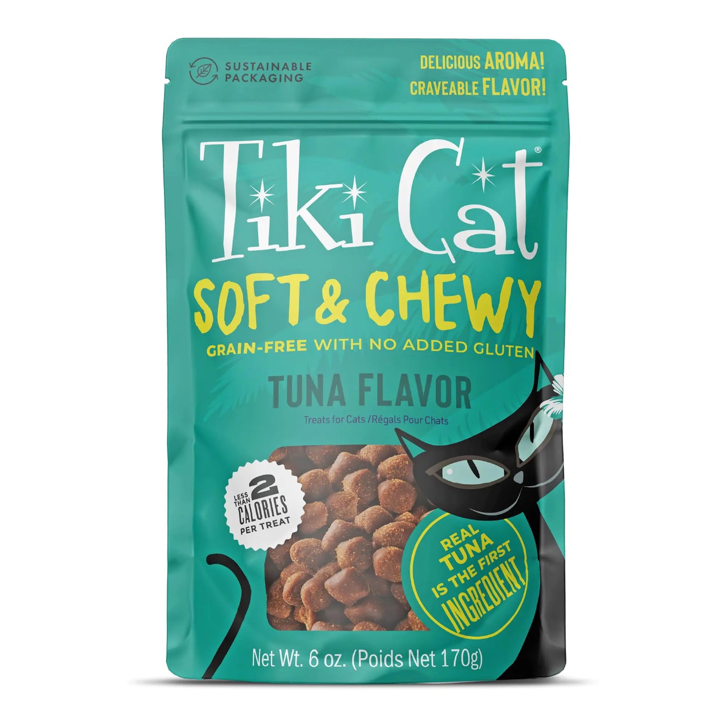 Tiki Cat Soft & Chewy Treats Tuna Flavor 3 Calories Per Treat with Grain-Free and No Added Gluten 6 oz Pouch (Pack of 1)