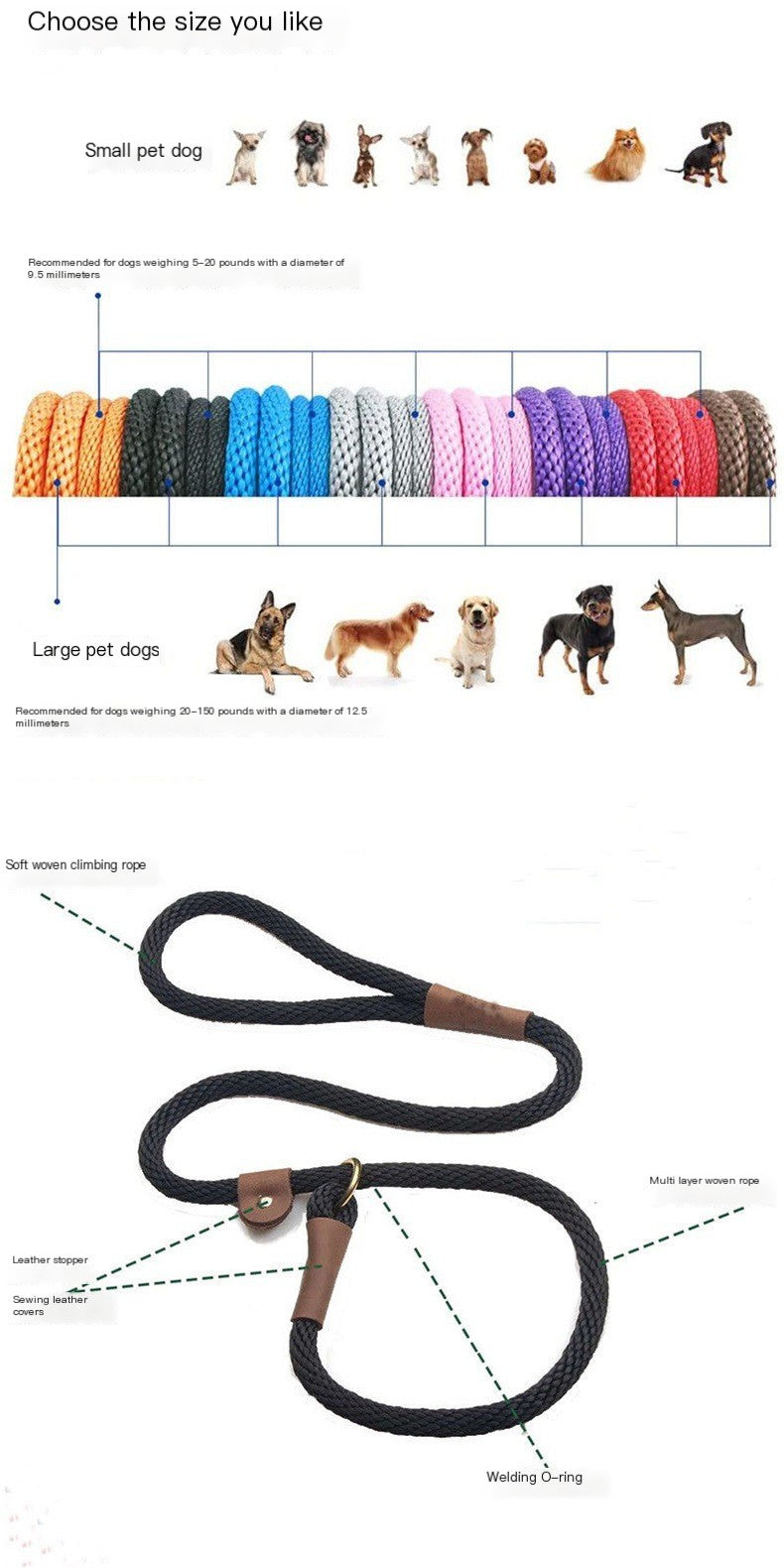 Nylon Dog Training Leash (Single Piece)