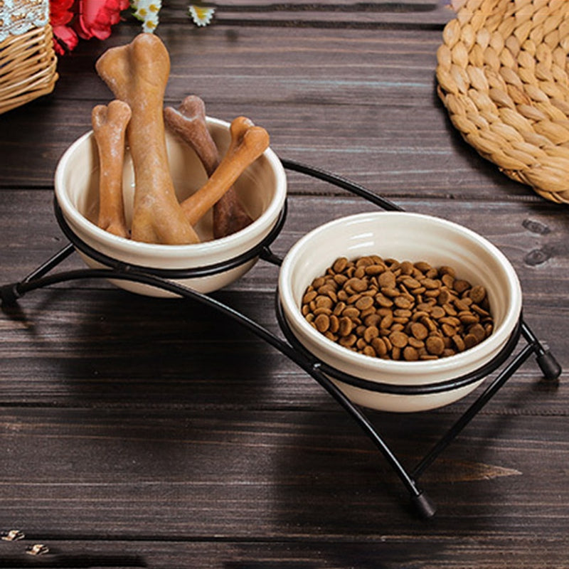Iron Shelf Pet Ceramic Water and Food Bowl Supplies