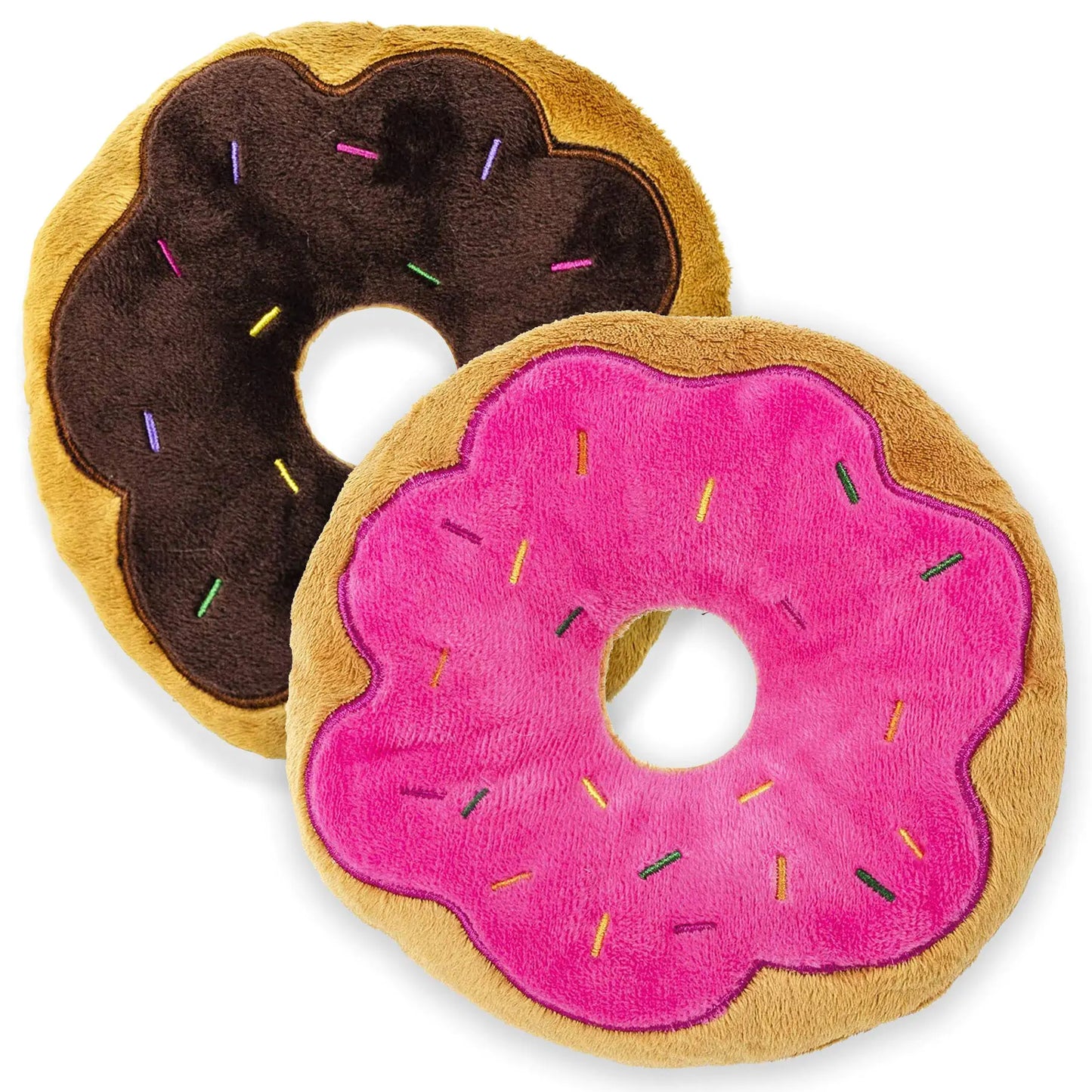 Giftable World 6" Inch Plush Pet Toy 2 Assorted Donuts with Squeakers Dog Chew Toy