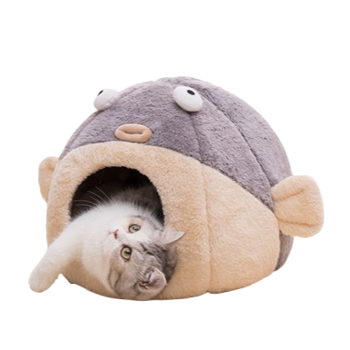 Warm Velvet Cat House Pufferfish Nest Pad for All Seasons (S, M & L)