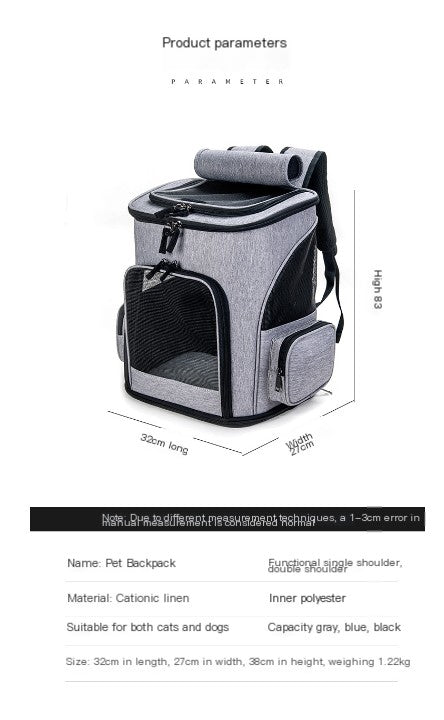 Grey Foldable Pet Backpack for Cats and Dogs