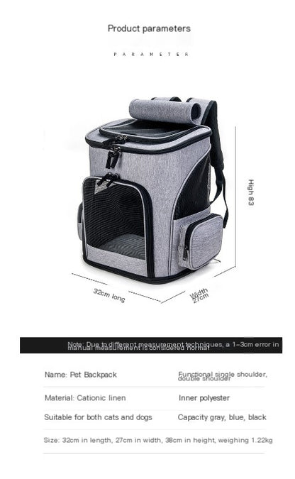 Grey Foldable Pet Backpack for Cats and Dogs