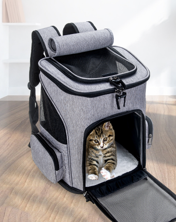 Grey Foldable Pet Backpack for Cats and Dogs