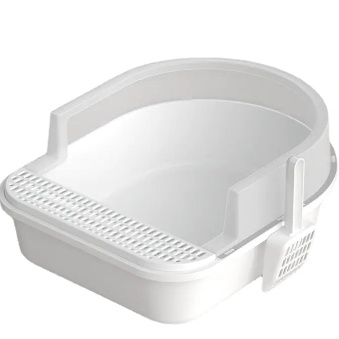 White plastic basket with handle on a white background
