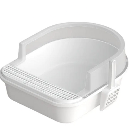 White plastic basket with handle on a white background