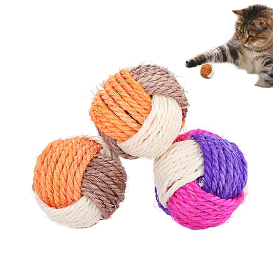3Pcs Cat Toy Sisal Scratching and Chew Ball, Bite and Wear Resistant (Random Colour)
