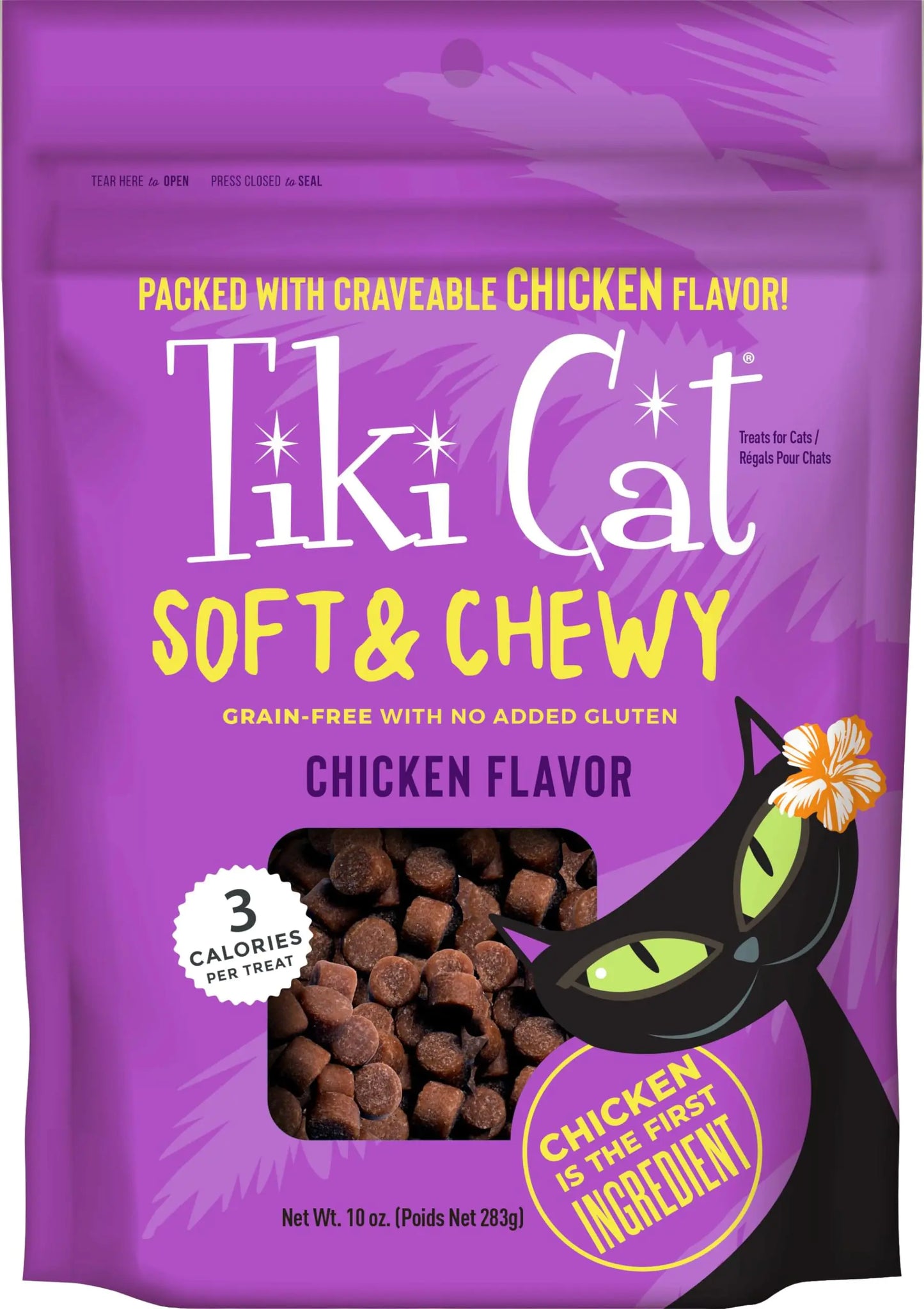 Tiki Cat Soft & Chewy Treats Chicken Flavor 3 Calories Per Treat with Grain-Free and No Added Gluten 10 oz Pouch (Pack of 1)