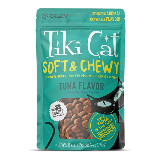 Tiki Cat Soft & Chewy Treats Tuna Flavor 3 Calories Per Treat with Grain-Free and No Added Gluten 6 oz Pouch (Pack of 1)