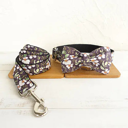 Elegant Floral Pet Collar Bow and Rope Set for Dogs