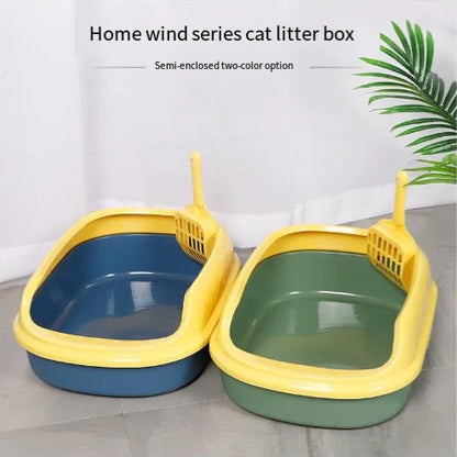 Semi-Enclosed Anti-Splash Cat Litter Box with Shovel (Colour Variants)