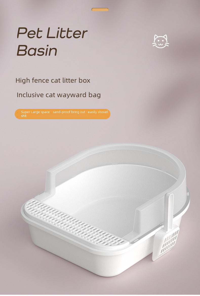 Large Semi-Enclosed Cat Litter Box for Pets