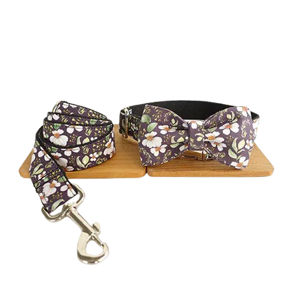 Elegant Floral Pet Collar Bow and Rope Set for Dogs