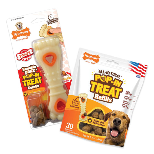 Nylabone Power Chew Bone Pop-in Treat Dispenser Dog Toy with Treat Refills (2 Count)