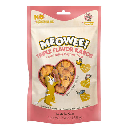 MEOWEE! Triple Flavour Kabobs Cat Treat Made with Real Chicken Salmon & Tuna (2.4 Ounce)