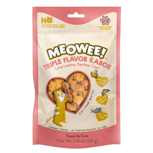 MEOWEE! Triple Flavour Kabobs Cat Treat Made with Real Chicken Salmon & Tuna (2.4 Ounce)