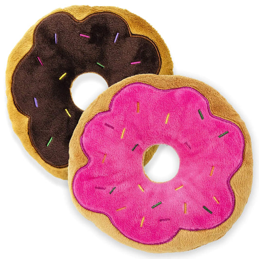 Giftable World 6" Inch Plush Pet Toy 2 Assorted Donuts with Squeakers Dog Chew Toy