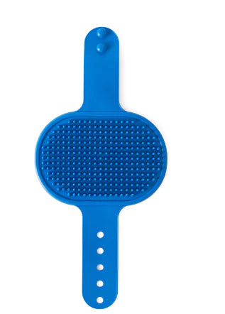 Blue rubber dog brush on a white background