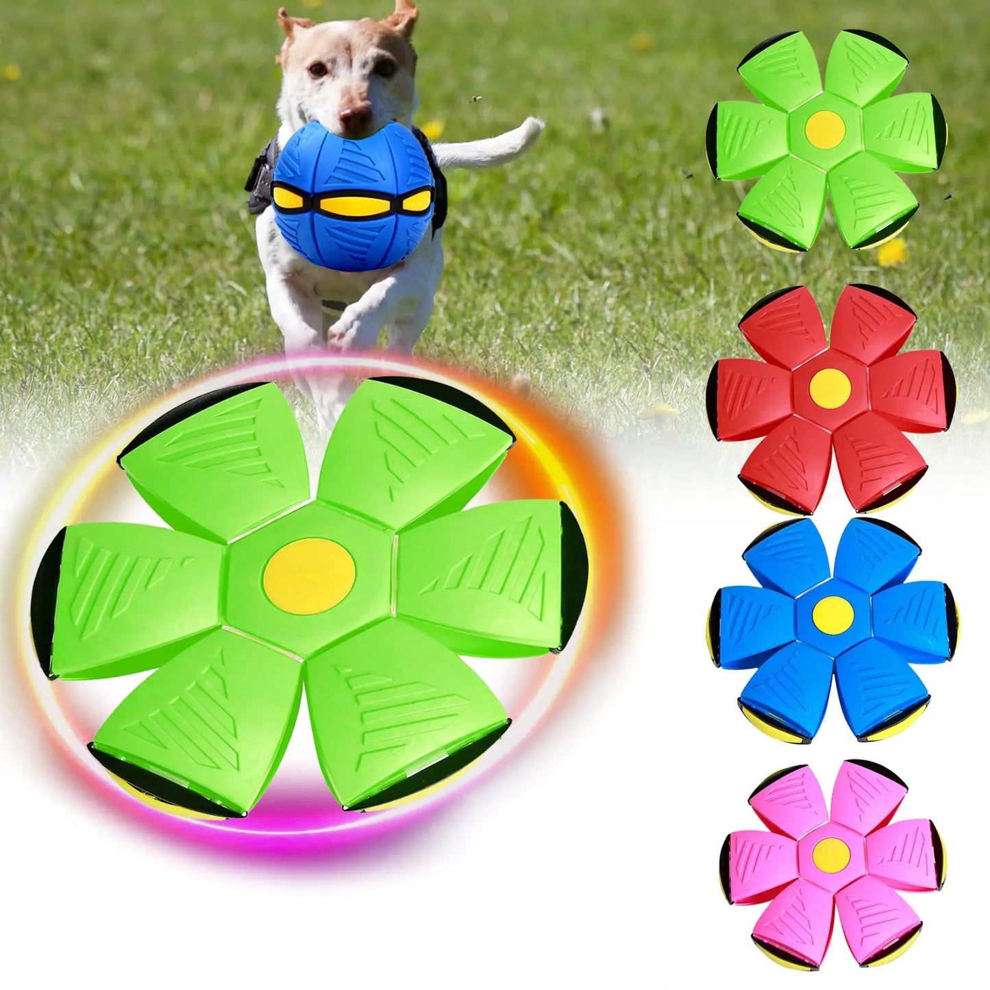 Pet Toy Flying Saucer Ball, Magic Decompression, Light-Emitting for Dogs (Six Lights Green)